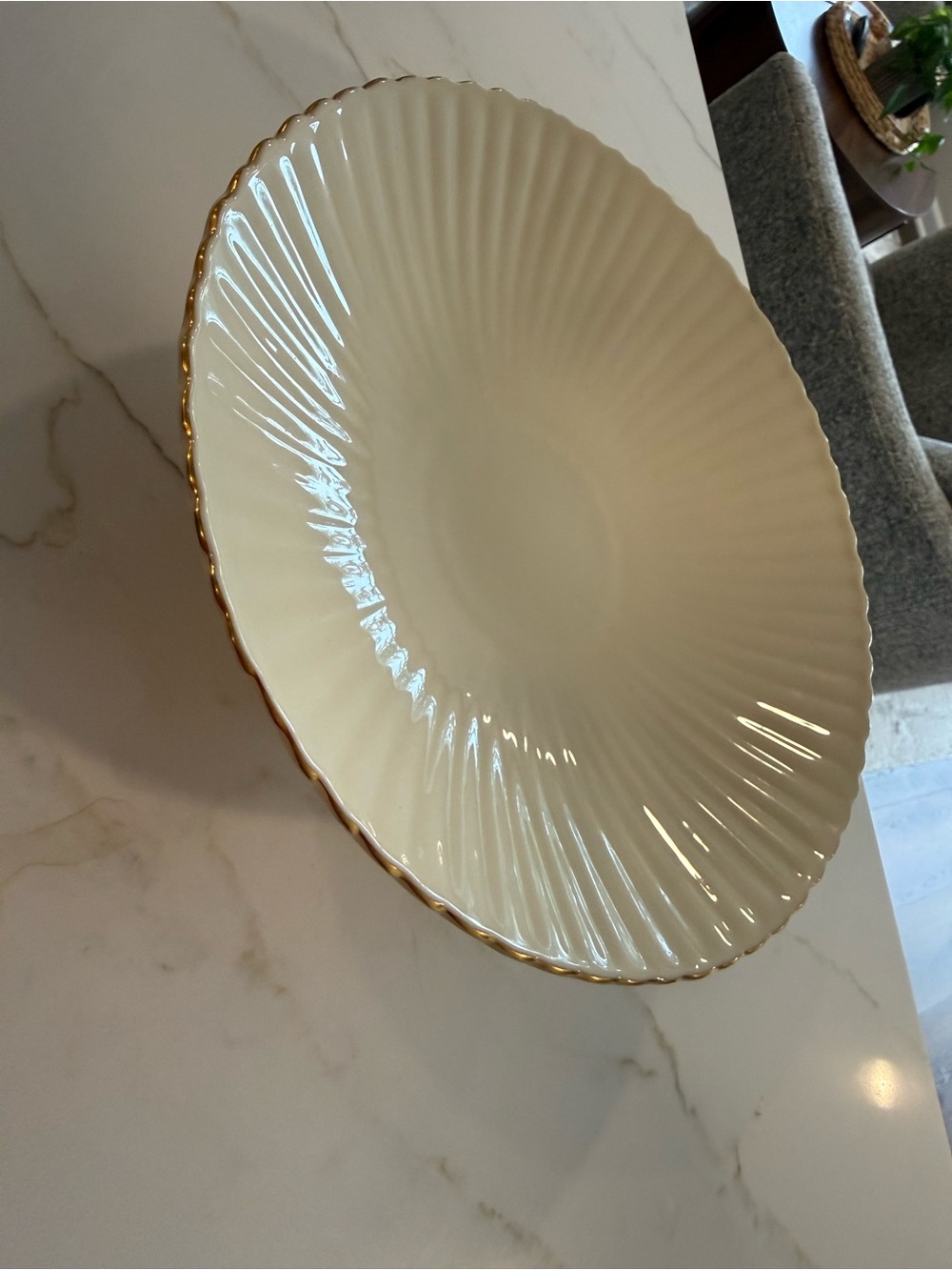 Lenox Cream Ceramic Serving Bowl with Gold Trim